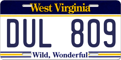 WV license plate DUL809