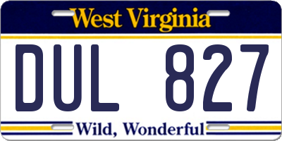 WV license plate DUL827