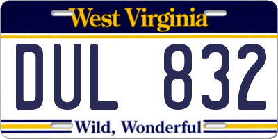 WV license plate DUL832