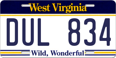 WV license plate DUL834