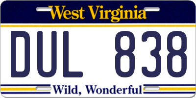 WV license plate DUL838