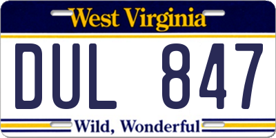 WV license plate DUL847
