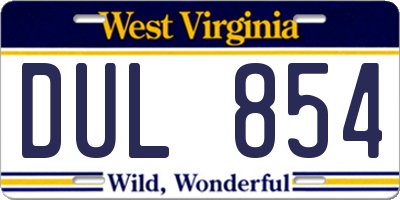 WV license plate DUL854