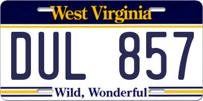 WV license plate DUL857