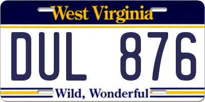 WV license plate DUL876