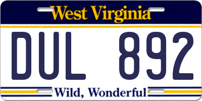 WV license plate DUL892