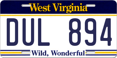 WV license plate DUL894