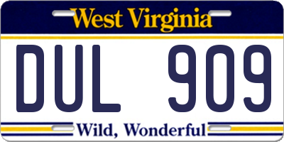 WV license plate DUL909