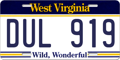WV license plate DUL919