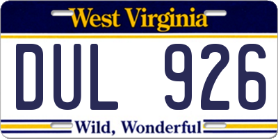 WV license plate DUL926
