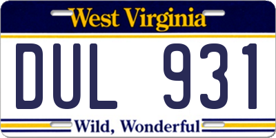 WV license plate DUL931