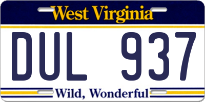 WV license plate DUL937