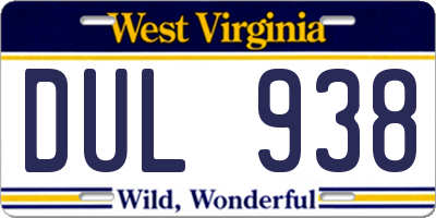 WV license plate DUL938