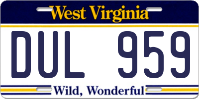 WV license plate DUL959