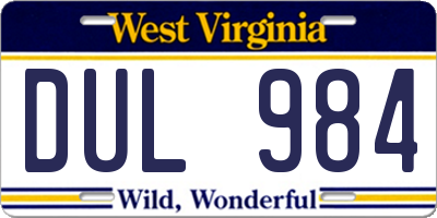 WV license plate DUL984