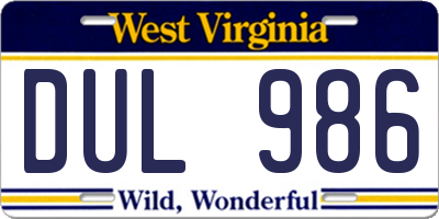 WV license plate DUL986