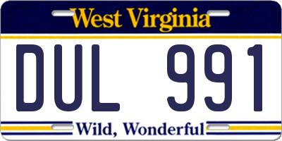 WV license plate DUL991