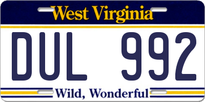 WV license plate DUL992