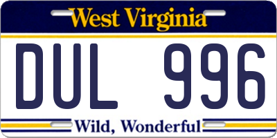 WV license plate DUL996