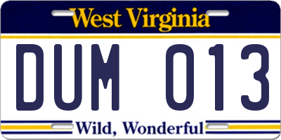 WV license plate DUM013