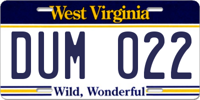 WV license plate DUM022