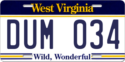 WV license plate DUM034