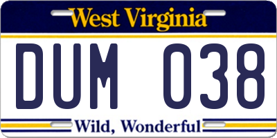 WV license plate DUM038