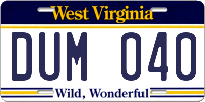 WV license plate DUM040