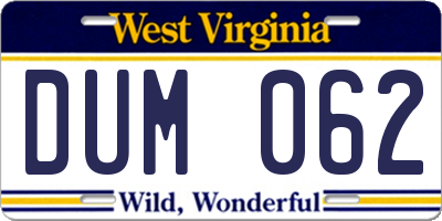 WV license plate DUM062
