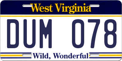 WV license plate DUM078