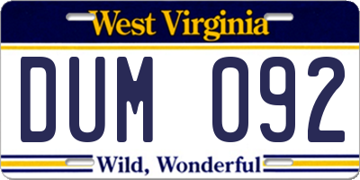WV license plate DUM092