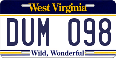 WV license plate DUM098