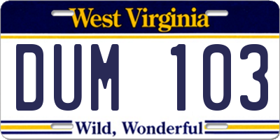 WV license plate DUM103