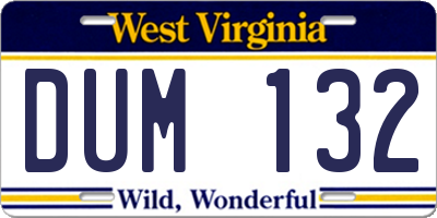 WV license plate DUM132