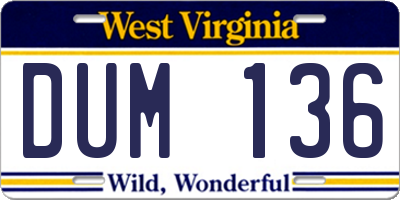WV license plate DUM136