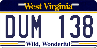 WV license plate DUM138