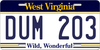 WV license plate DUM203