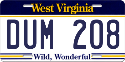 WV license plate DUM208