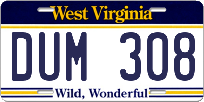 WV license plate DUM308