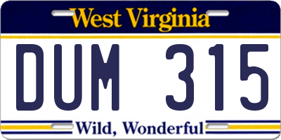 WV license plate DUM315