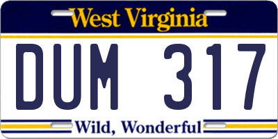 WV license plate DUM317