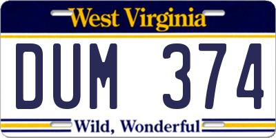 WV license plate DUM374