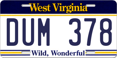 WV license plate DUM378