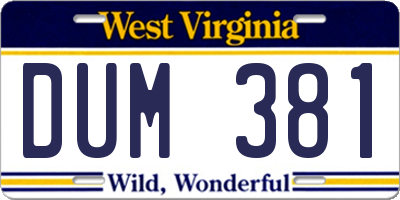 WV license plate DUM381