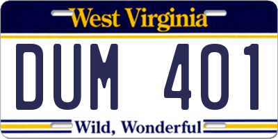 WV license plate DUM401