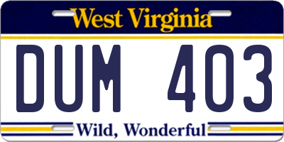 WV license plate DUM403