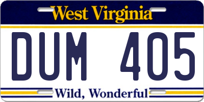 WV license plate DUM405