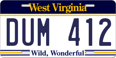 WV license plate DUM412