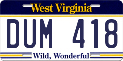 WV license plate DUM418