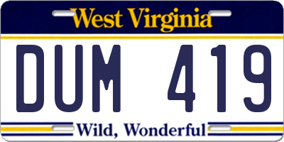 WV license plate DUM419
